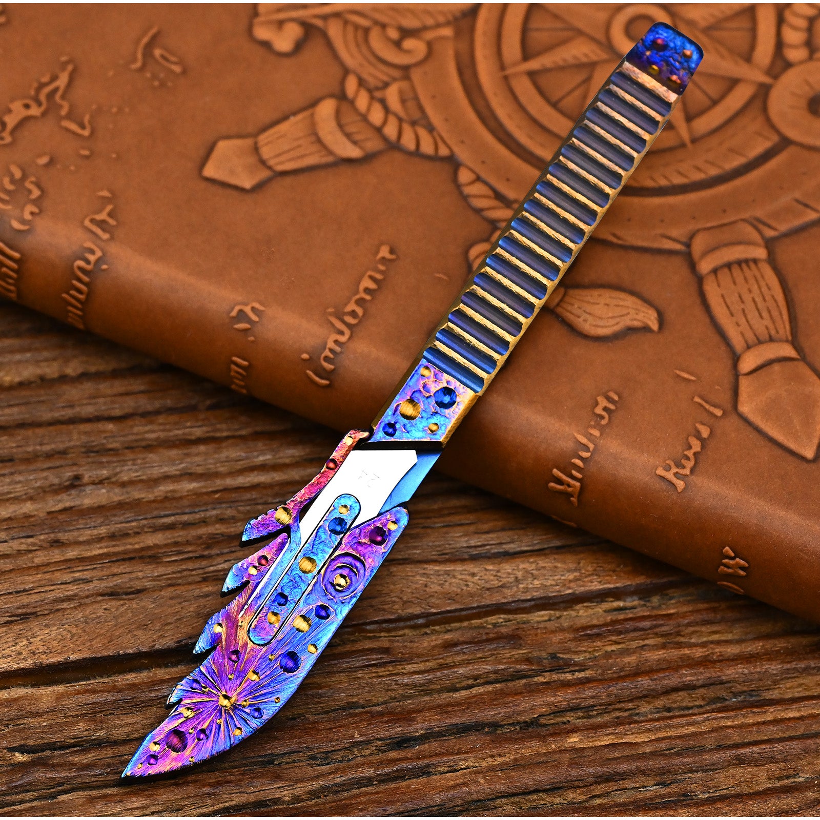 Star Sky Hand Carved Titanium Alloy Camping Knife Sharp Folding EDC Keychain Gift Carry-on Safe Sharp Folding Knife