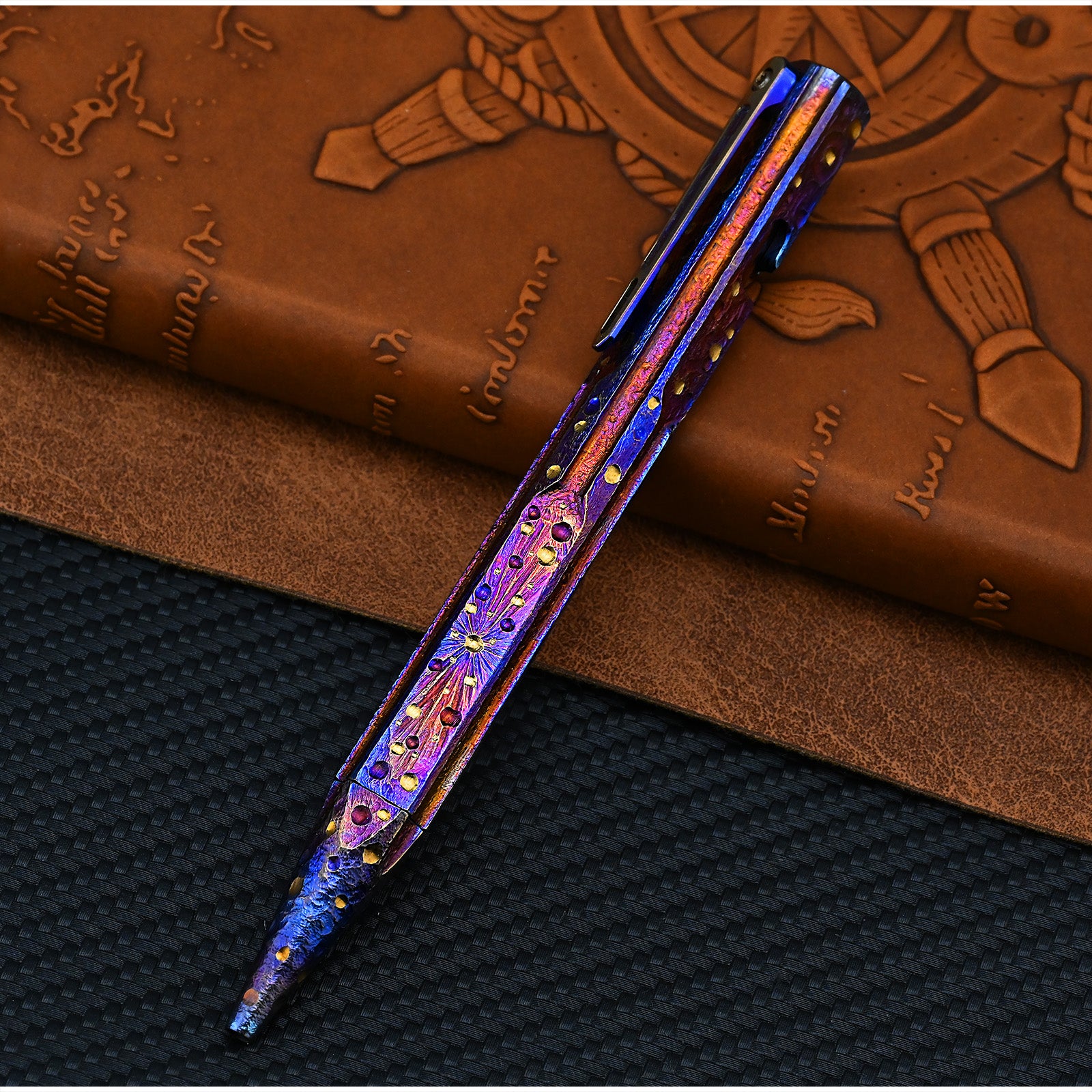 Star Sky Hand CarvedTitanium Alloy Bolt Type Tactical Pen Camping Multi-functional Self-defense Break Windows Pen Signature Pen