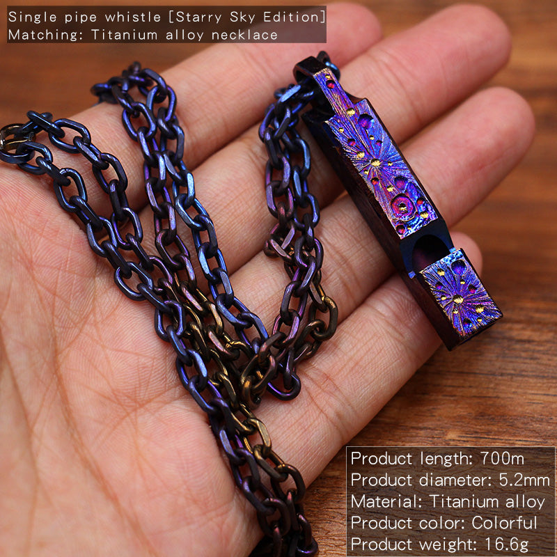 Star Sky Titanium Alloy Whistle Hand Carved Starry Sky EDC Outdoor Survival Referee Whistle