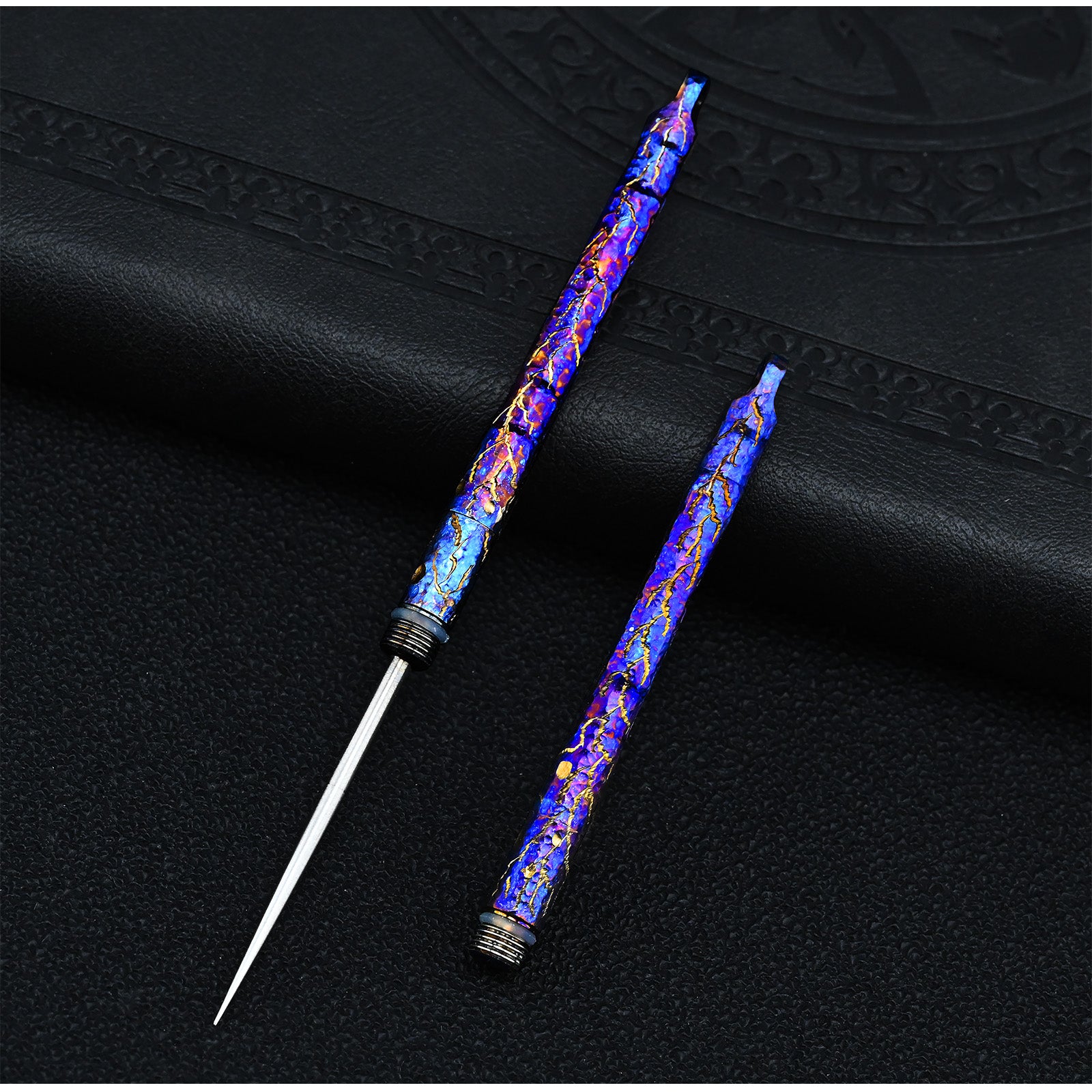 Hand carved Portable Titanium ToothpicksToothpicks Keychain with Metal Toothpick Holder for Outdoor Picnic Camping Accessorie