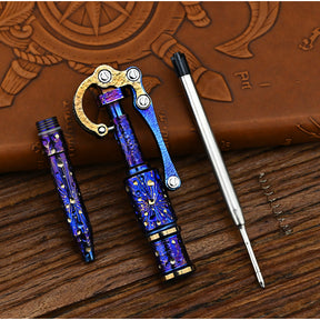 Star Sky Multipurpose Titanium Alloy Tactical Ballpoint Pen Self Defense Writing Tool for Outdoor Mechanical Punk Style EDC