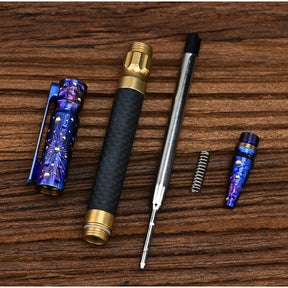 Star Sky Hand Carved Titanium Alloy Tactical Pen - Limited Edition EDC Metal Signature Neutral Outdoor Stationery