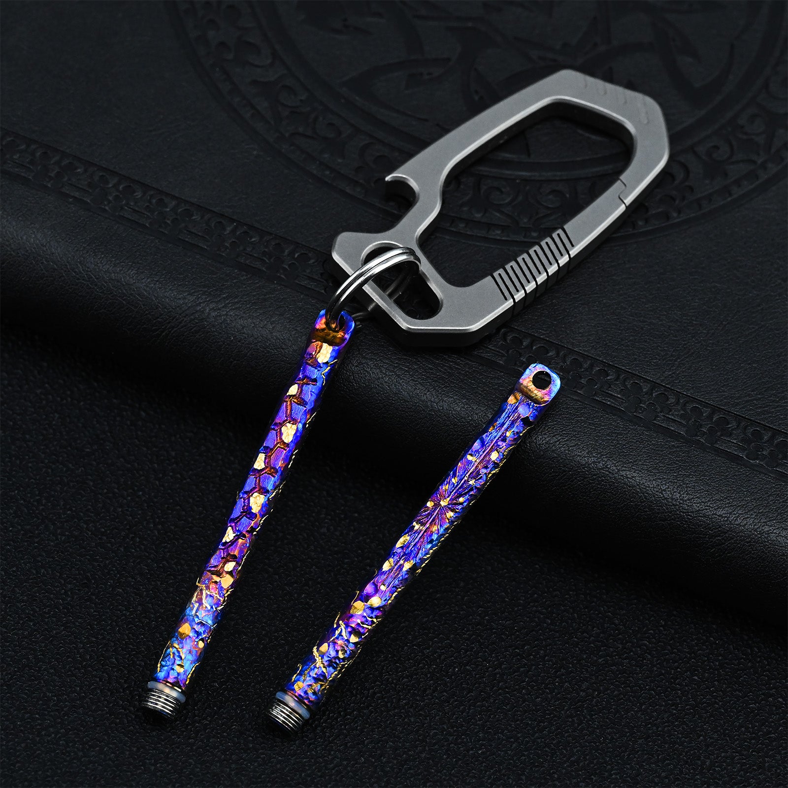 Hand carved Portable Titanium ToothpicksToothpicks Keychain with Metal Toothpick Holder for Outdoor Picnic Camping Accessorie