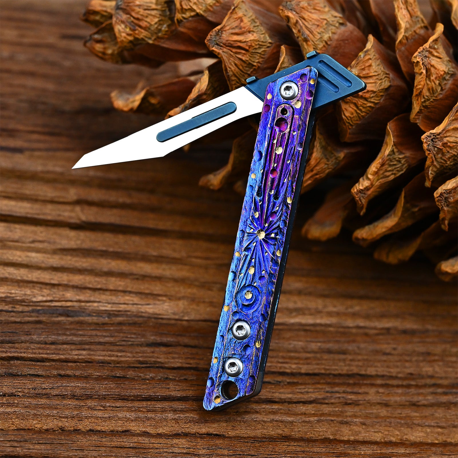 Limited Edition Hand Carved Starry Sky Titanium Alloy Art Knife Keychain Portable EDC Disassembly Tool