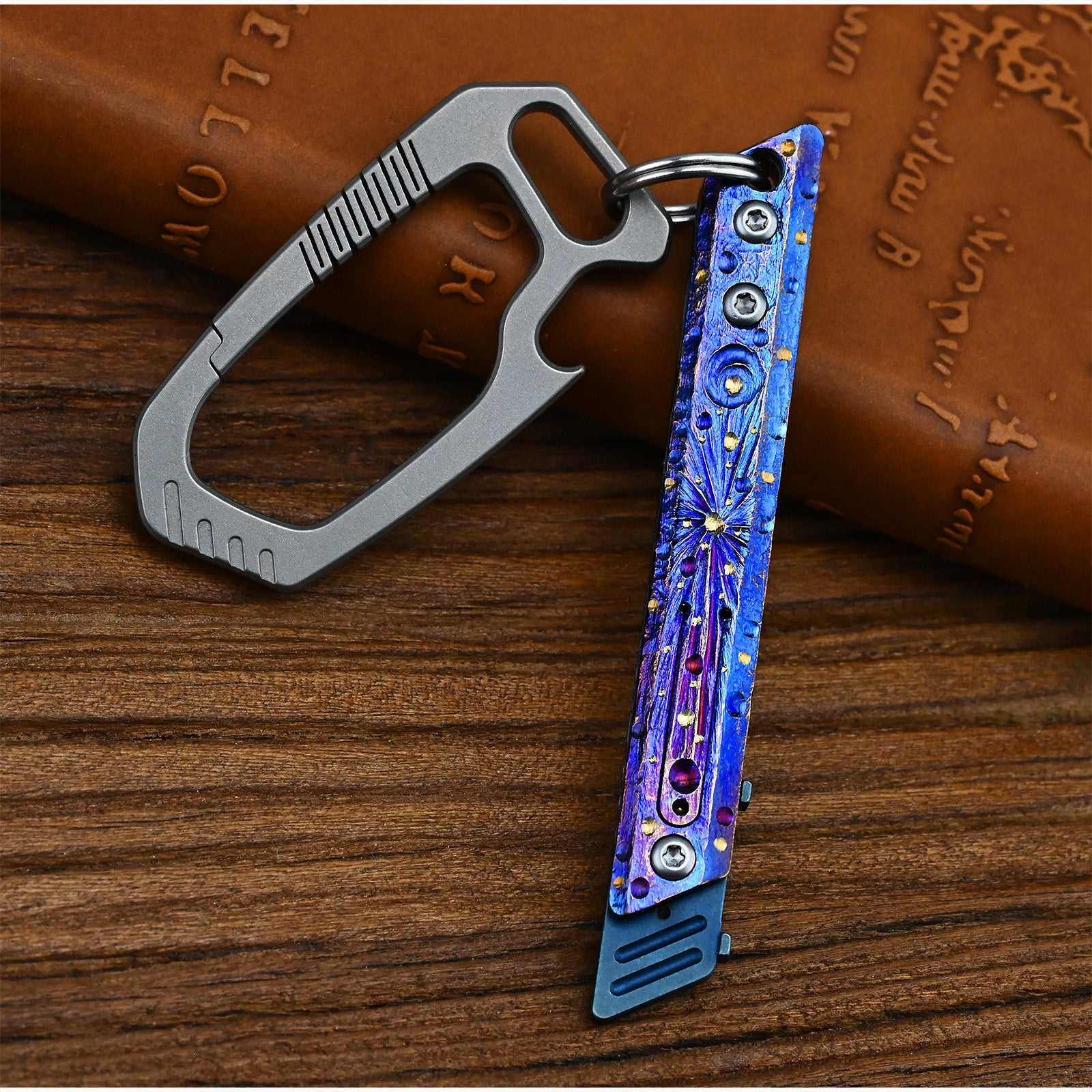 Limited Edition Hand Carved Starry Sky Titanium Alloy Art Knife Keychain Portable EDC Disassembly Tool