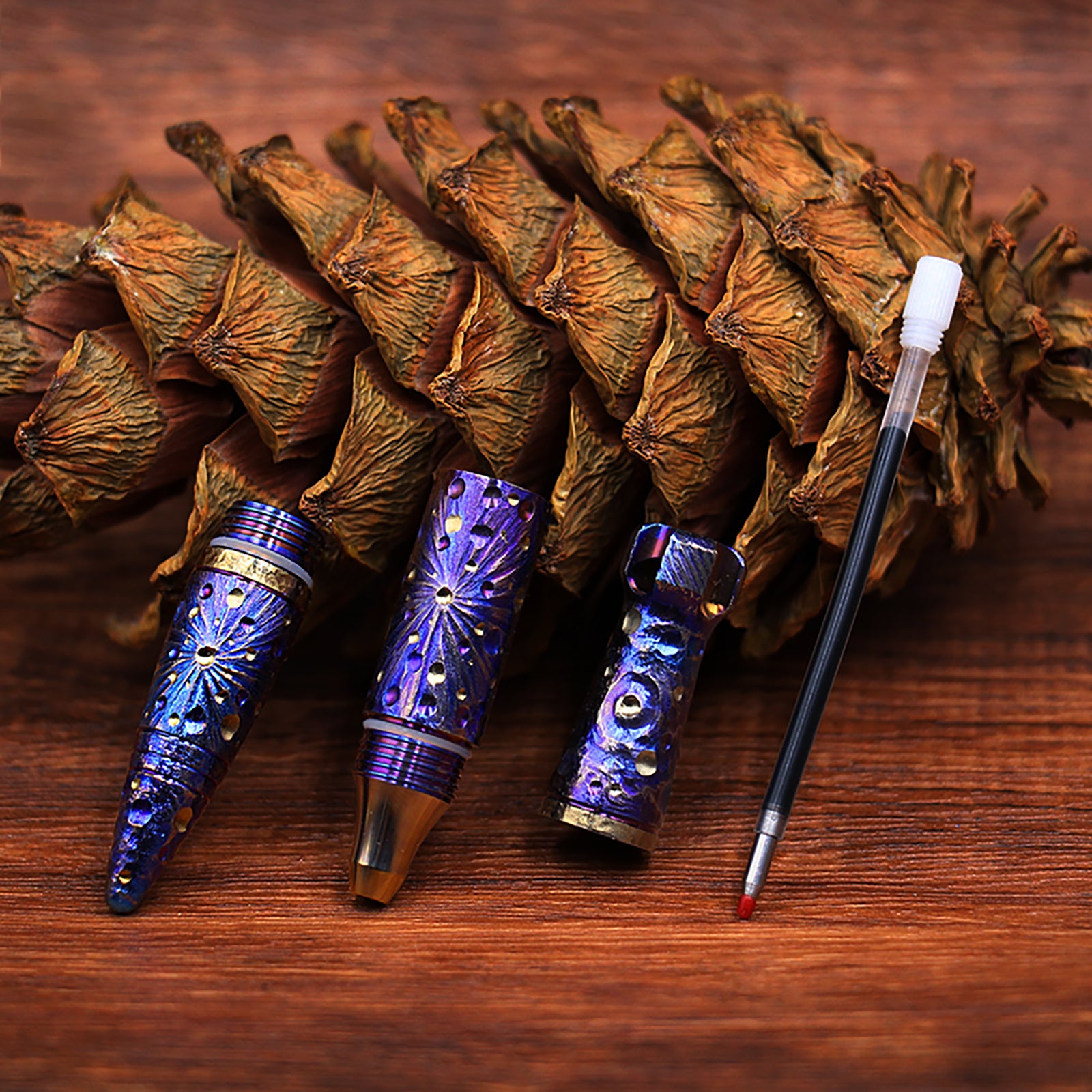 HCYEDC Star Sky Titanium Alloy Tactical Pen Hand Carved  Tactical Bolt Action Pen Limited Edition Metal Signature Neutral Pen EDC