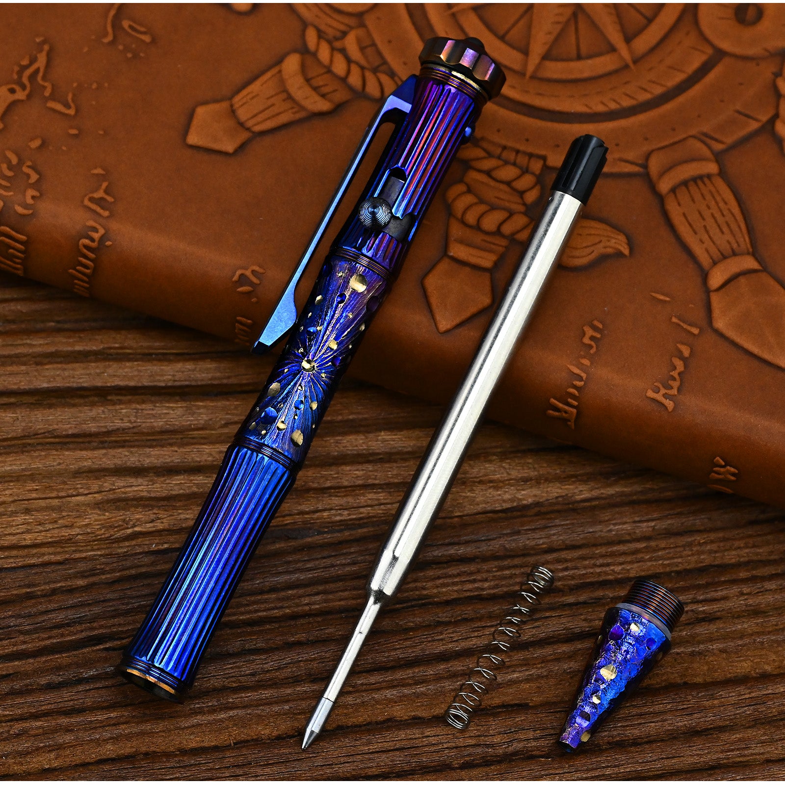 Star Sky Limited Edition Titanium Alloy Tactical Pen Hand Carved Rotary Gyro Multifunctional Self-defense Broken Window G2 Pen E