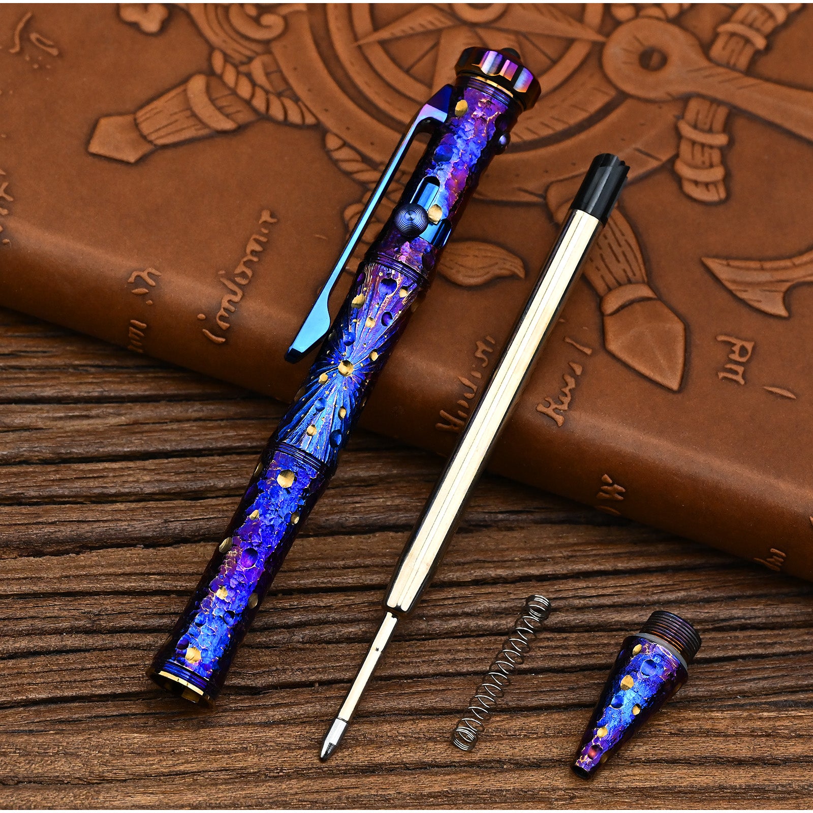 HCYEDC Star Sky Limited Edition Titanium Alloy Tactical Pen Hand Carved Rotary Gyro Multifunctional Self-defense Broken WindowPen Tactical Bolt Action Pen