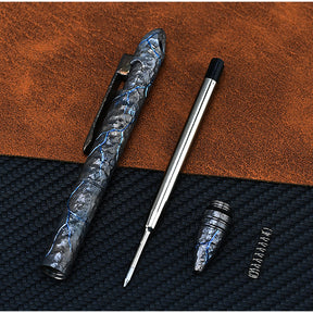 HCYEDC Titanium Hand Carving Rock Texture Titanium Alloy Tactical Pen Pen Decompression Metal Signature Neutral Tactical Bolt Action Pen with Steel Glass Breaker Design Emergency Emergency Escape Pen