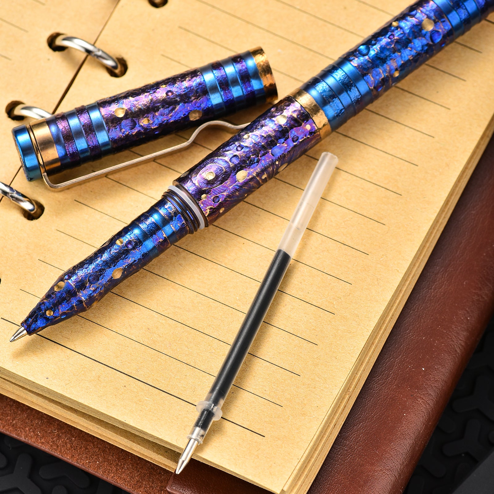 HCYEDC Titanium Alloy Tactical Pen Hand Carved Star Sky Limited Edition Tungsten Pen Tactical Pen with Tungsten Steel Glass Breaker Tip Self-DefenceDecompression Metal Signature Neutral Pen EDC