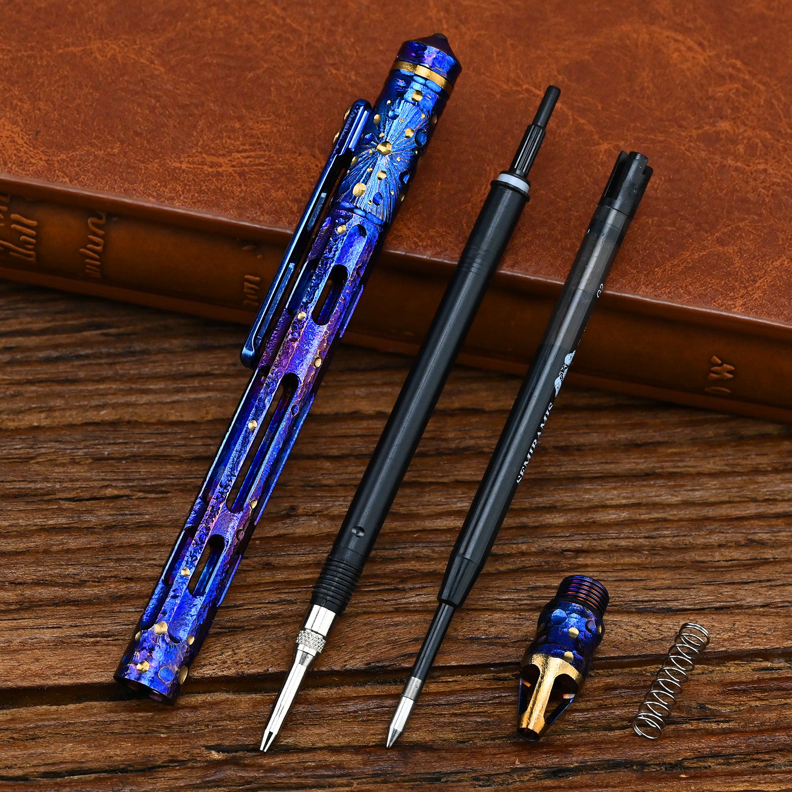 Star Sky Hand Carving Titanium alloy Automatic Pencil Signature Pen EDC refill Writing Gun-bolt Pen Multifunctional Tactical Pen