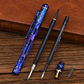 Star Sky Hand Carving Titanium alloy Automatic Pencil Signature Pen EDC refill Writing Gun-bolt Pen Multifunctional Tactical Pen