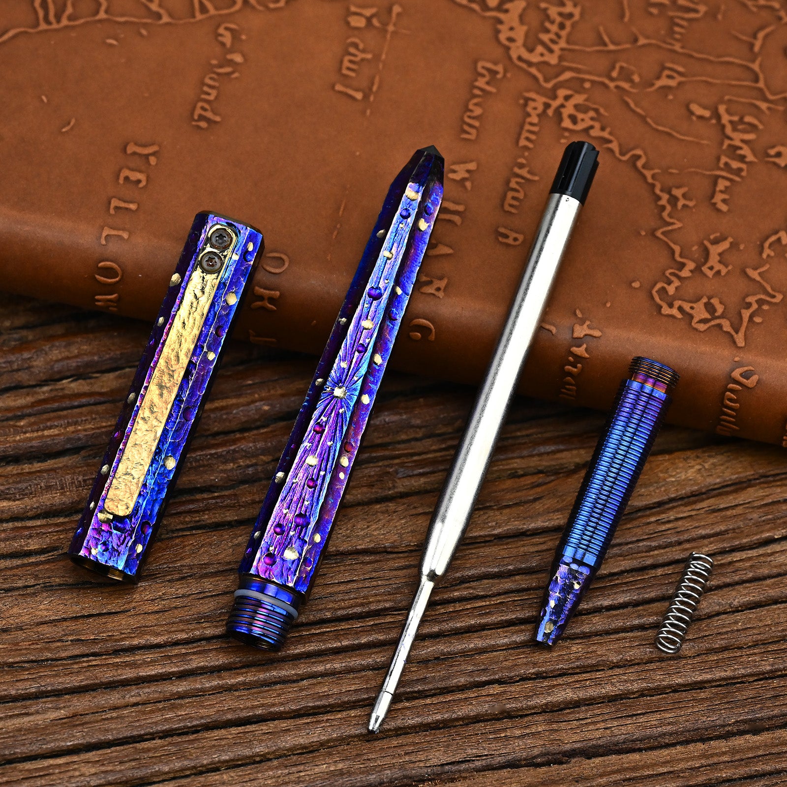 HCYEDC Hand Carved Titanium Alloy Tactical Pen EDC Star Sky Design Limited Edition Tungsten Metal Signature Neutral Pen Pen Body Using Design for Writing Tactical Defense Emergency Defense Escape