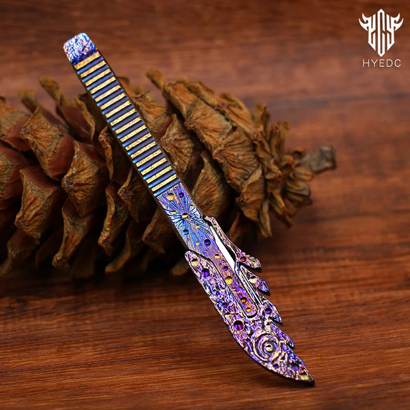 Star Sky Hand Carved Titanium Alloy Camping Knife Sharp Folding EDC Keychain Gift Carry-on Safe Sharp Folding Knife