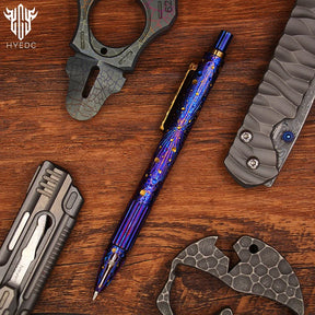 Star Sky Hand Carving Titanium alloy Automatic Pencil Signature Pen refill Writing Gun-bolt Pen Multifunctional Tactical Pen EDC