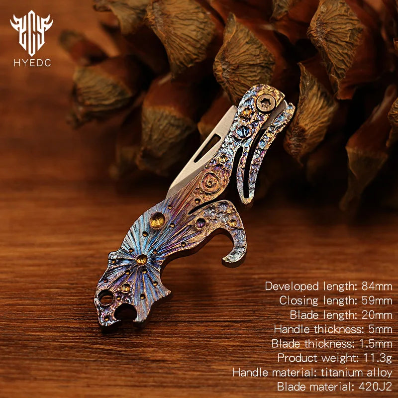 Star Sky Limited Edition Titanium Alloy Mini Knife Keychain Bottle Opener Hand Carved Portable And Detachable
