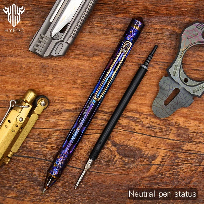Star Sky Hand Carving Titanium alloy Automatic Pencil Signature Pen EDC refill Writing Gun-bolt Pen Multifunctional Tactical Pen