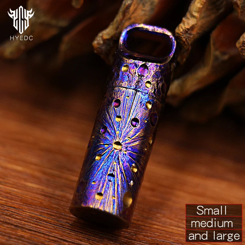Handcarved Star Sky Mini Titanium Alloy Sealed Medicine Bottle Portable Waterproof Outdoor EDC First Aid Supply Canister