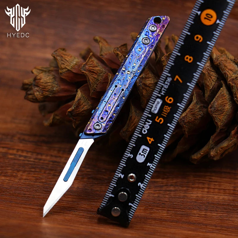 Limited Edition Hand Carved Starry Sky Titanium Alloy Art Knife Keychain Portable EDC Disassembly Tool
