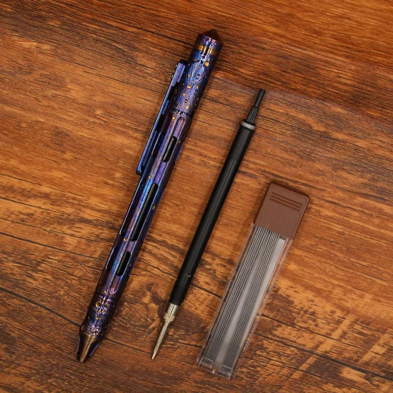 Star Sky Hand Carving Titanium alloy Automatic Pencil Signature Pen EDC refill Writing Gun-bolt Pen Multifunctional Tactical Pen