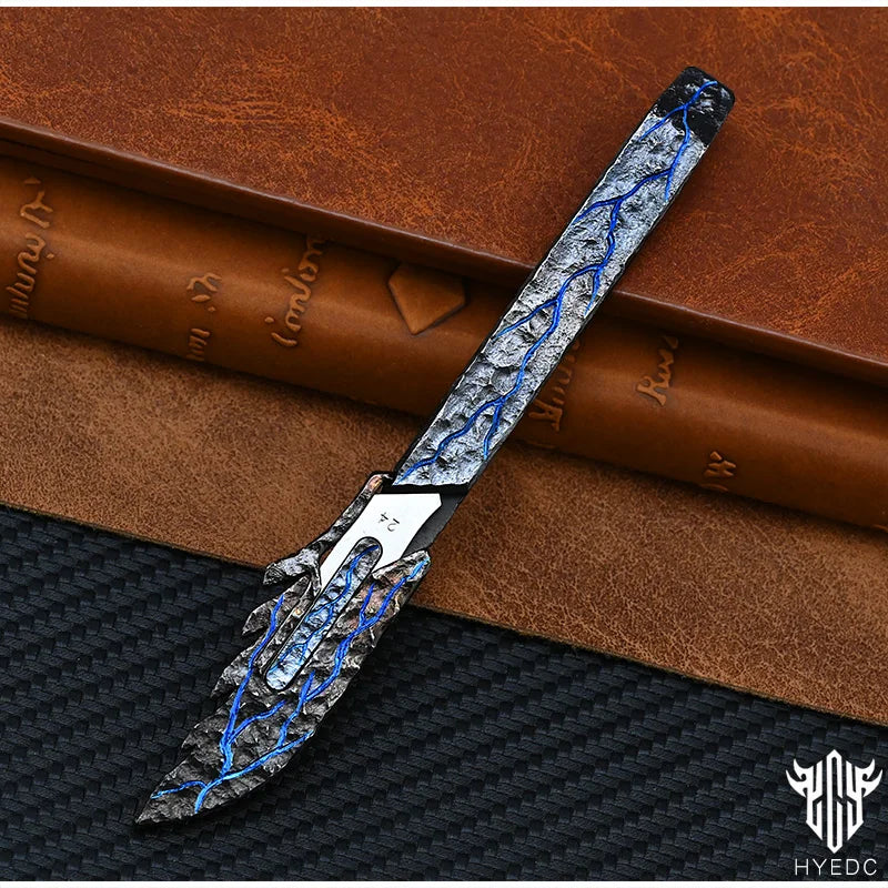 Hand Carving Rock Texture Titanium Alloy Camping Knife Sharp Folding Keychain Gift Carry-on Safe Sharp Folding Knife EDC