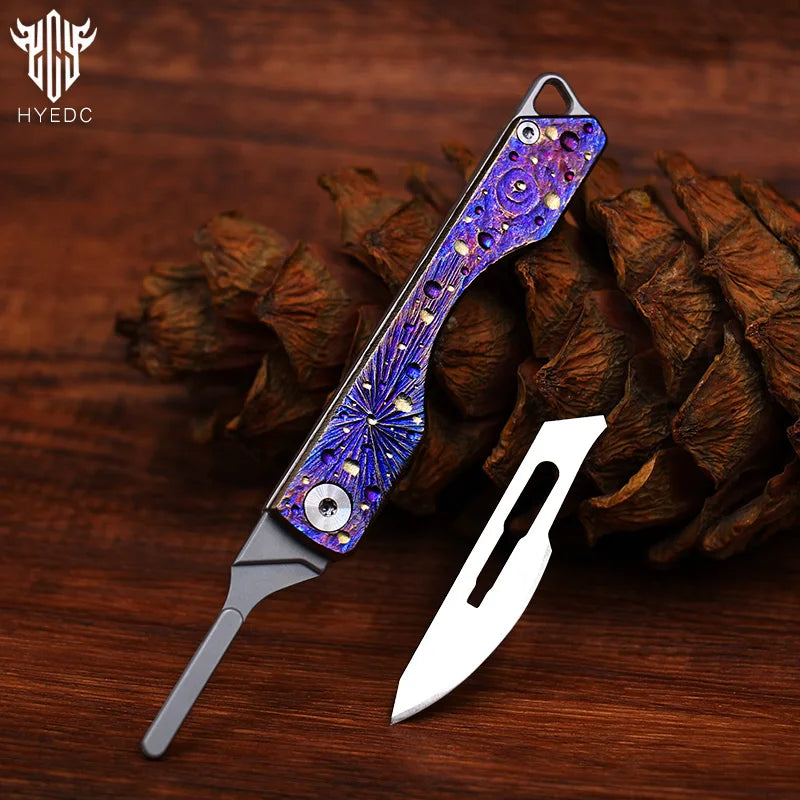 Limited Edition Hand Carved Titanium Alloy Art Knife Keychain Portable Disassembly Tool Expressive Collectible