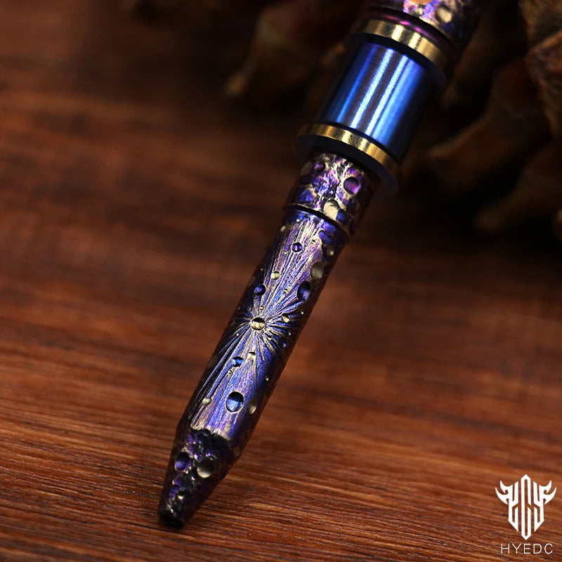 Star Sky Multipurpose Titanium Alloy Tactical Ballpoint Pen Self Defense Writing Tool for Outdoor Mechanical Punk Style EDC