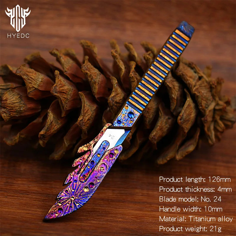 Star Sky Hand Carved Titanium Alloy Camping Knife Sharp Folding EDC Keychain Gift Carry-on Safe Sharp Folding Knife