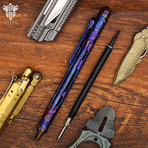 Star Sky Hand Carving Titanium alloy Automatic Pencil Signature Pen EDC refill Writing Gun-bolt Pen Multifunctional Tactical Pen