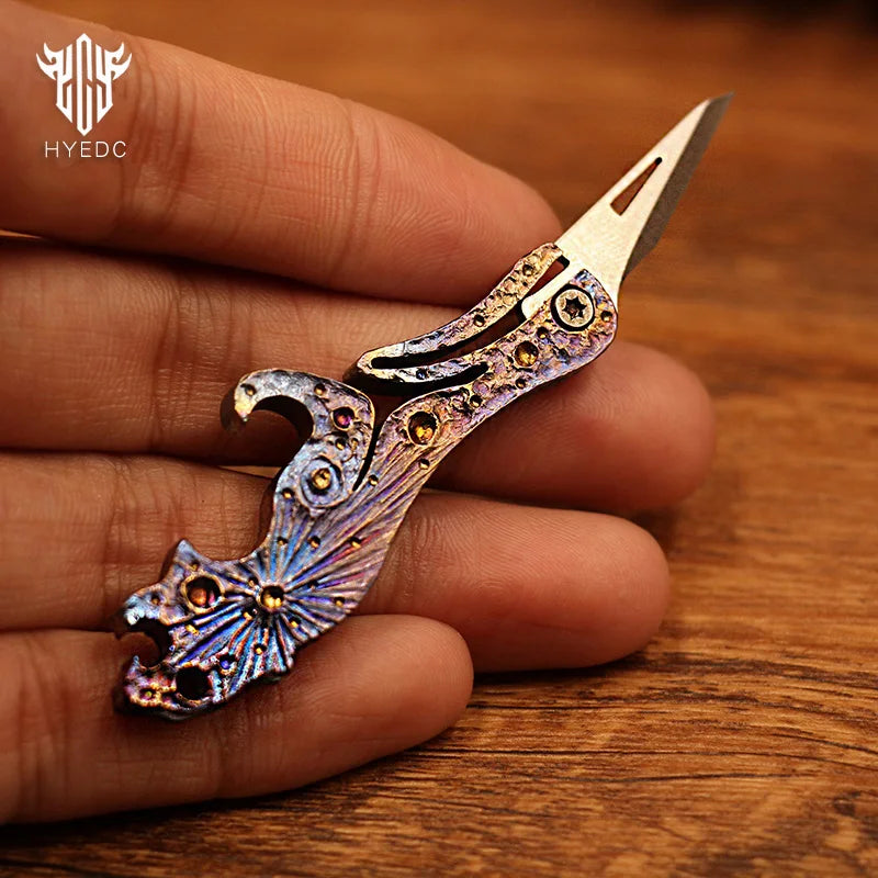 Star Sky Limited Edition Titanium Alloy Mini Knife Keychain Bottle Opener Hand Carved Portable And Detachable
