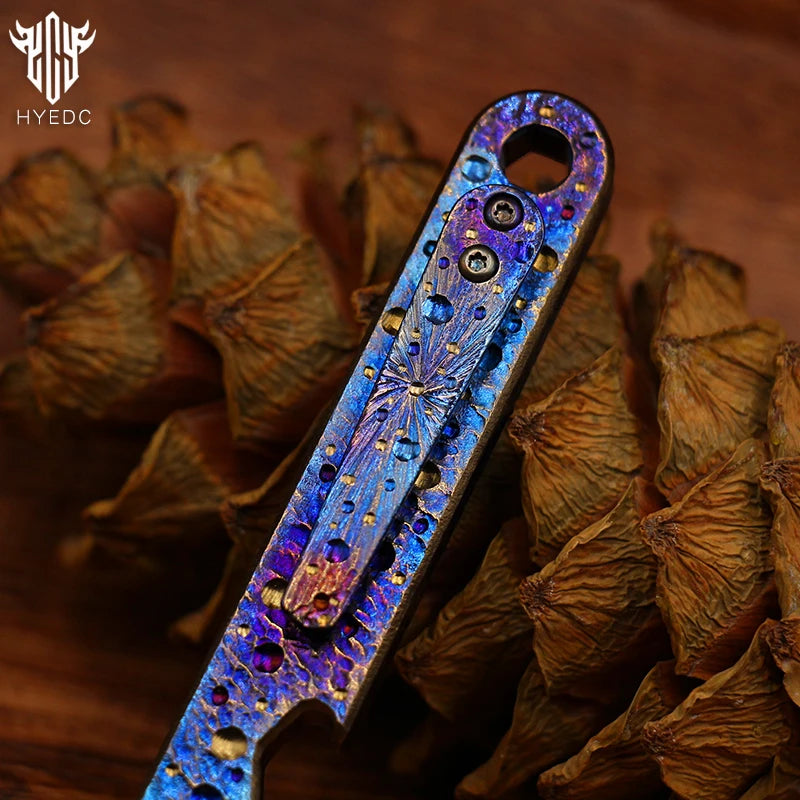 Limited Edition Hand Carving Starry Sky Titanium Crowbar Outdoor Multi Functional Survival Tool Bottle Opener Keychain EDC