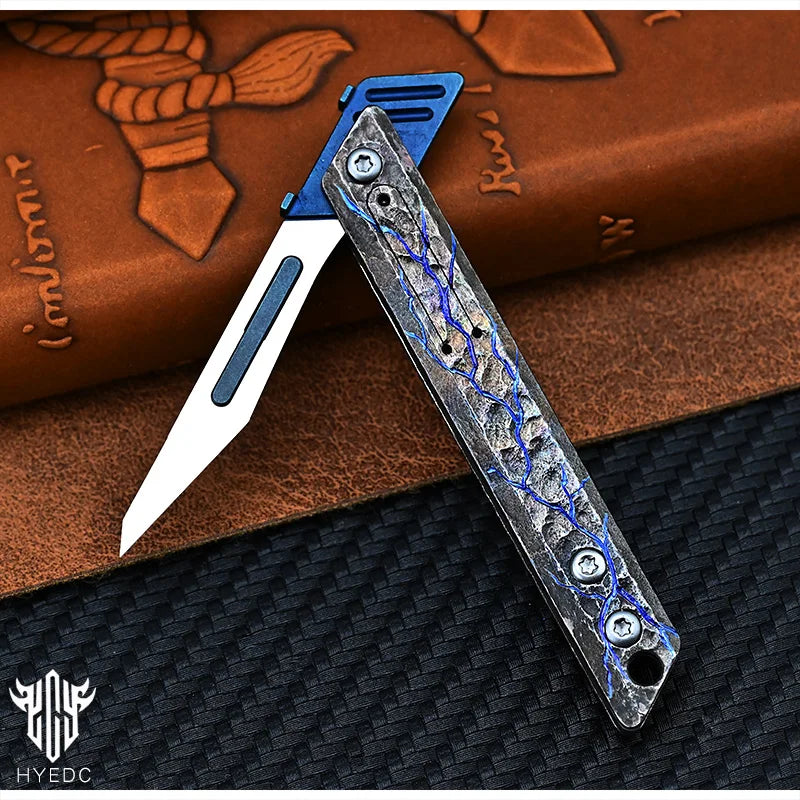 Titanium Hand Carving Rock Texture Alloy Art Knife Keychain Portable EDC Disassembly Tool Multi-Functional Compact Design