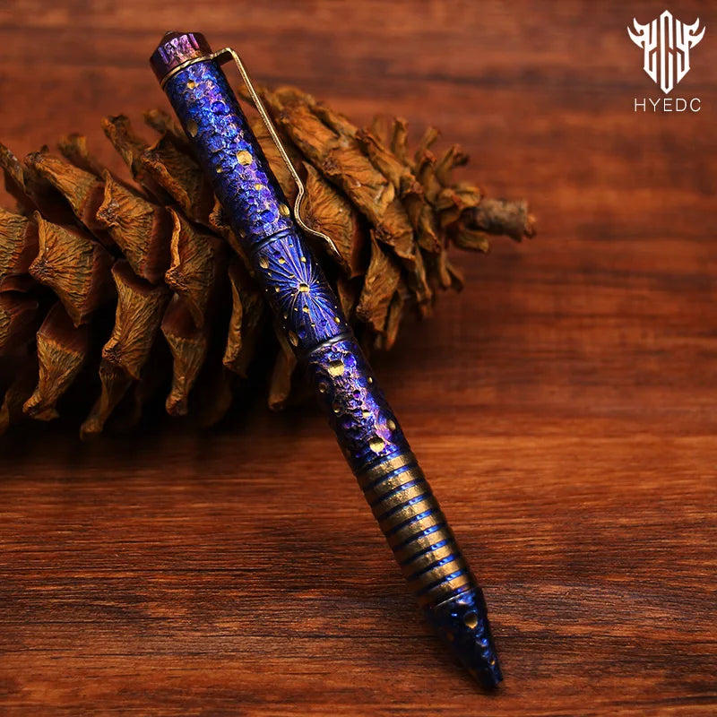 Titanium Alloy Tactical Pen Hand Carved Star Sky Limited Edition Tungsten Pen Decompression EDC Metal Signature Neutral Pen