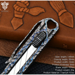 Hand Carving Rock Texture Titanium Alloy Push Knife Multifunctional Pocket Cutter Paper can Replace Blade Art Knife Wallpap EDC