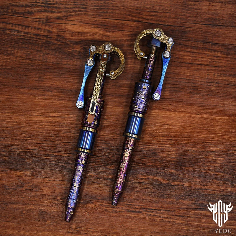 Star Sky Multipurpose Titanium Alloy Tactical Ballpoint Pen Self Defense Writing Tool for Outdoor Mechanical Punk Style EDC