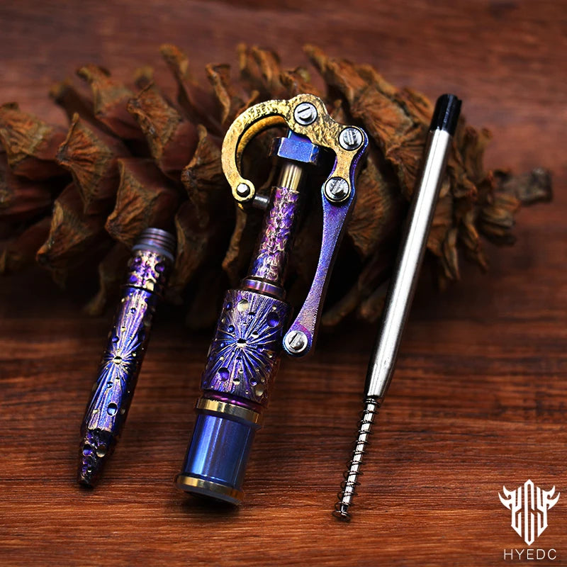 Star Sky Multipurpose Titanium Alloy Tactical Ballpoint Pen Self Defense Writing Tool for Outdoor Mechanical Punk Style EDC