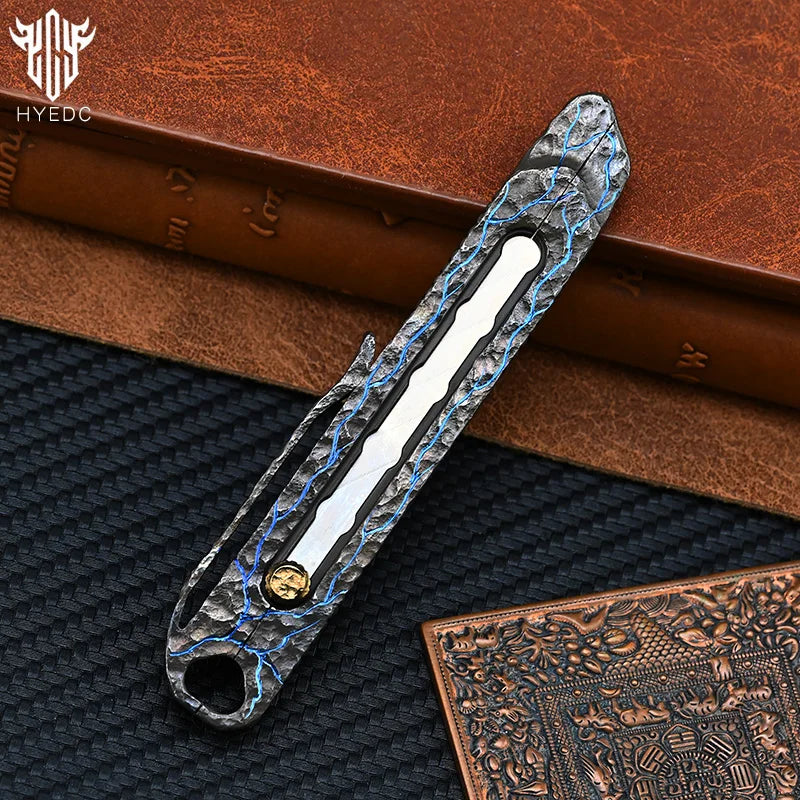 Hand Carving Rock Texture Titanium Alloy Push Knife Multifunctional Pocket Cutter Paper can Replace Blade Art Knife Wallpap EDC
