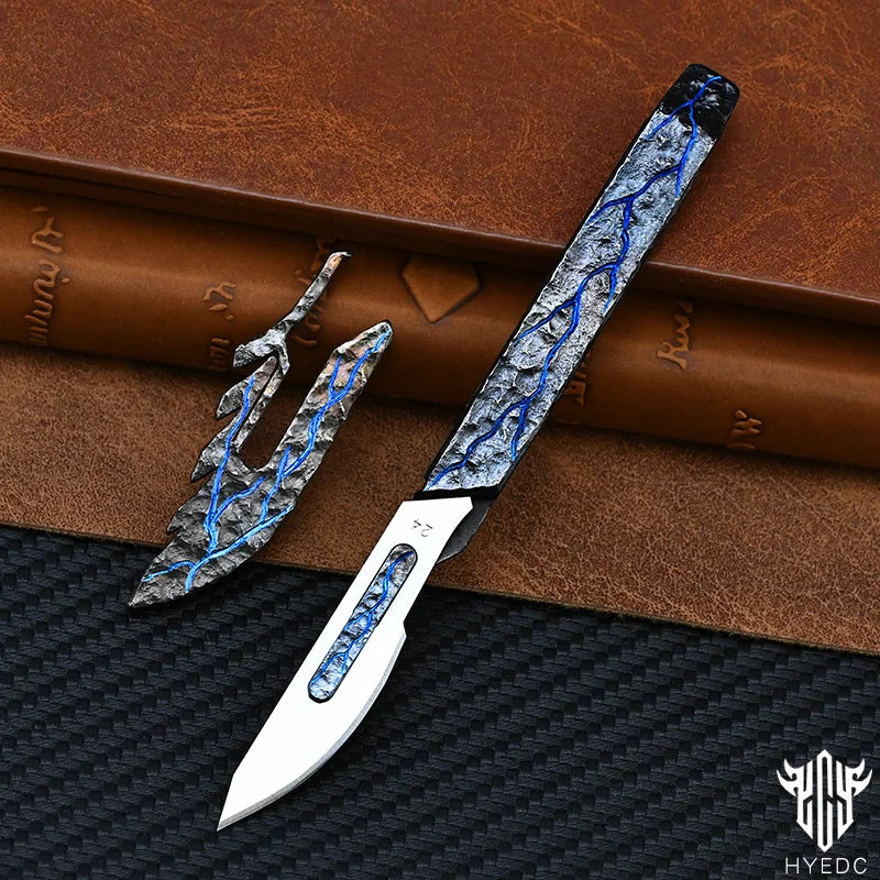 Hand Carving Rock Texture Titanium Alloy Camping Knife Sharp Folding Keychain Gift Carry-on Safe Sharp Folding Knife EDC