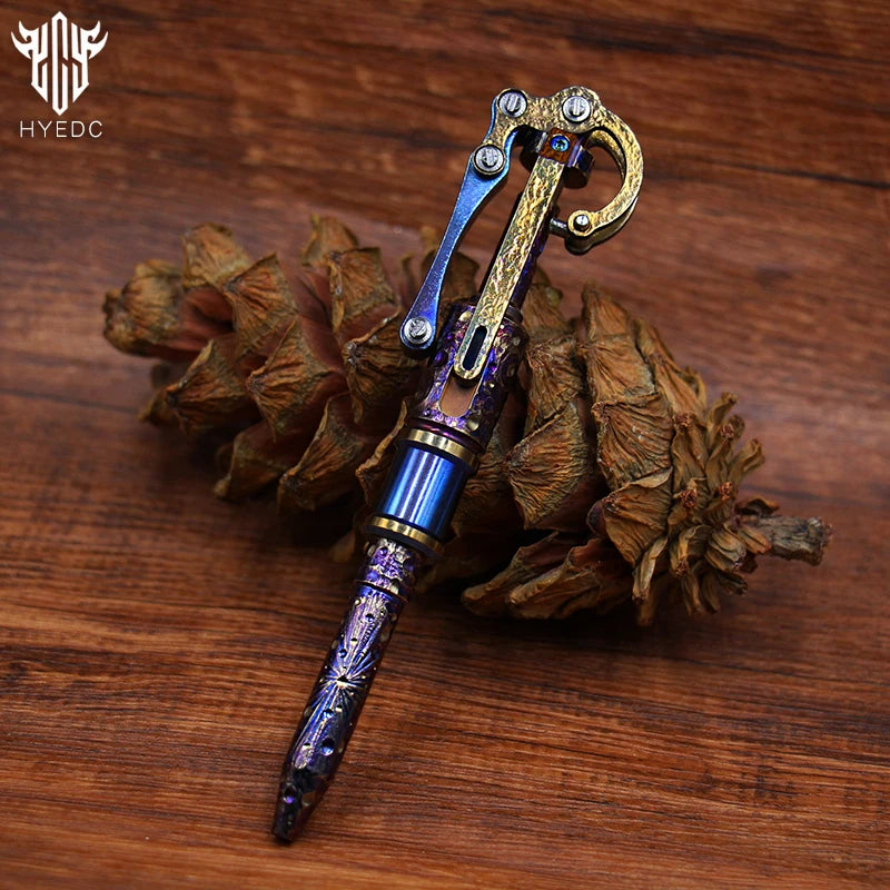 Star Sky Multipurpose Titanium Alloy Tactical Ballpoint Pen Self Defense Writing Tool for Outdoor Mechanical Punk Style EDC