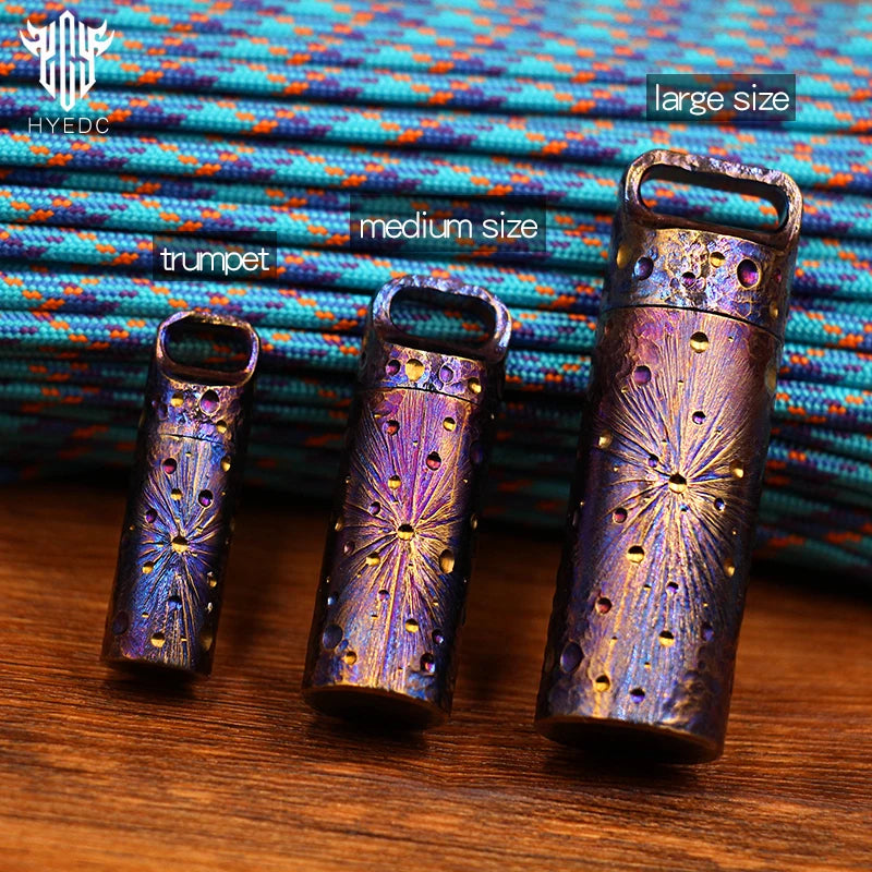 Handcarved Star Sky Mini Titanium Alloy Sealed Medicine Bottle Portable Waterproof Outdoor EDC First Aid Supply Canister