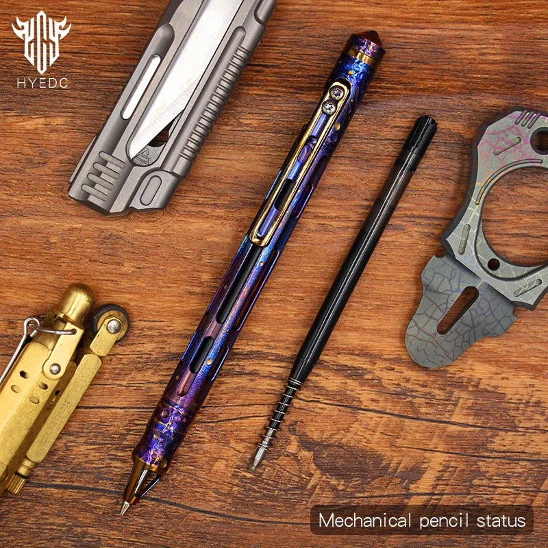 Star Sky Hand Carving Titanium alloy Automatic Pencil Signature Pen EDC refill Writing Gun-bolt Pen Multifunctional Tactical Pen
