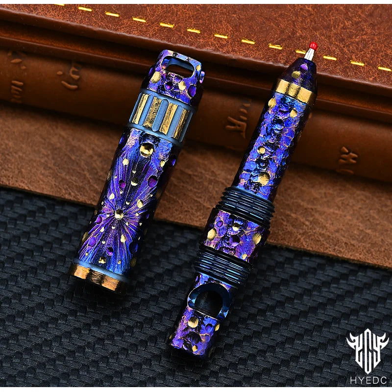 Star Sky Limited Titanium Alloy Multifunctional Whistle Pen Outdoor Pen 2-in-1 Survival EDC Tools with Necklace Gift
