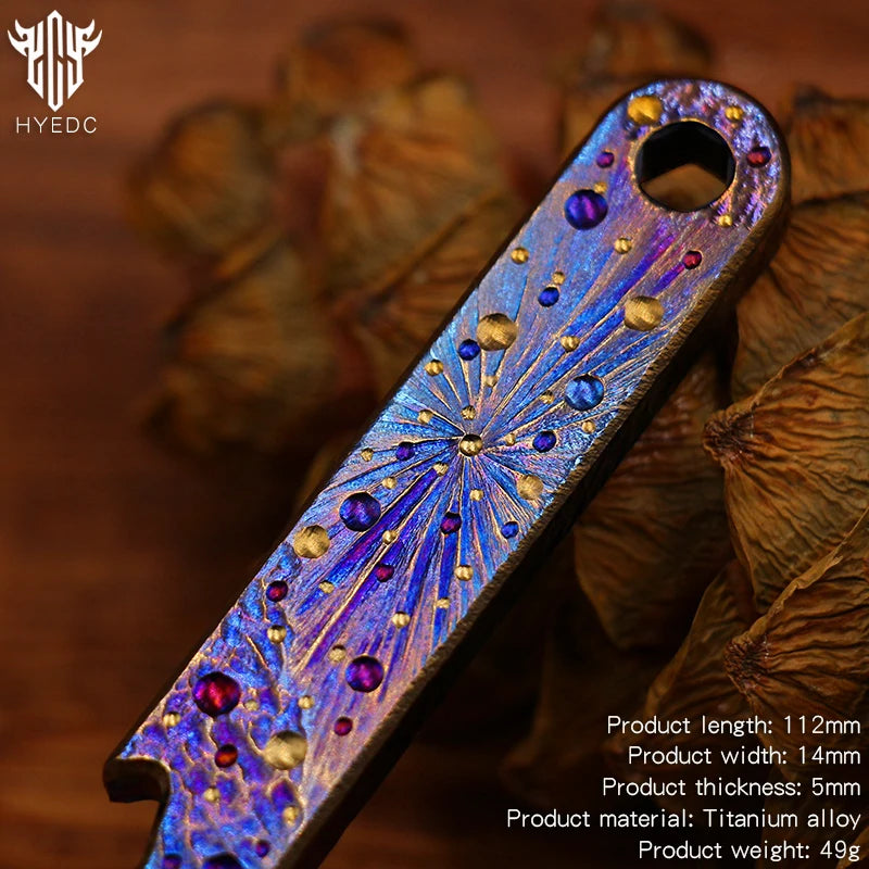 Limited Edition Hand Carving Starry Sky Titanium Crowbar Outdoor Multi Functional Survival Tool Bottle Opener Keychain EDC